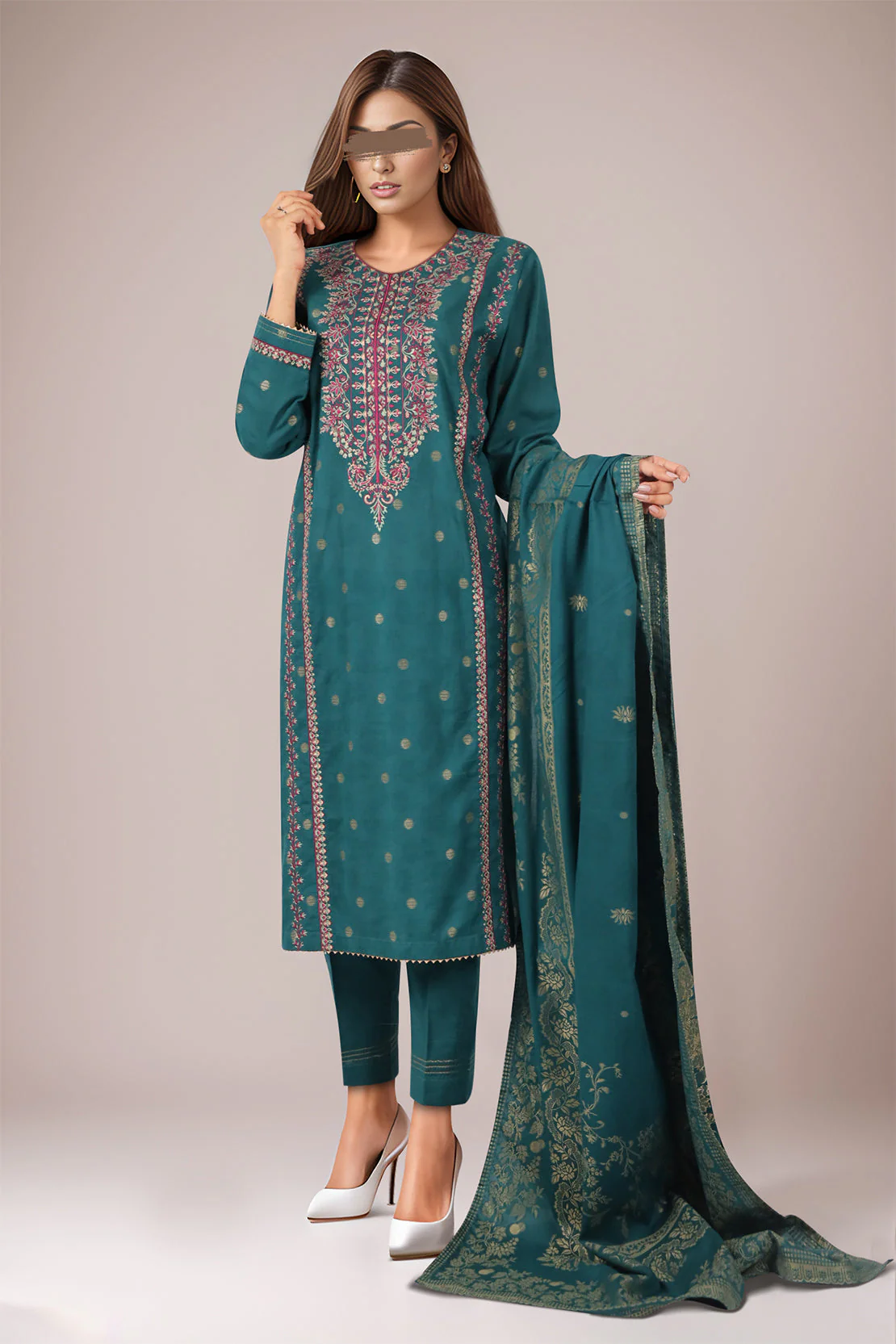 Embroidered Cotton Jacquard Stitched/Unstitched 3 Piece - Image 2
