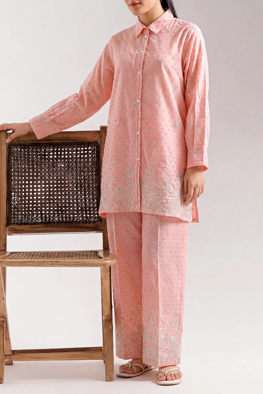 Embroidered Cotton Reverse Jacquard Stitched Shirt Trouser