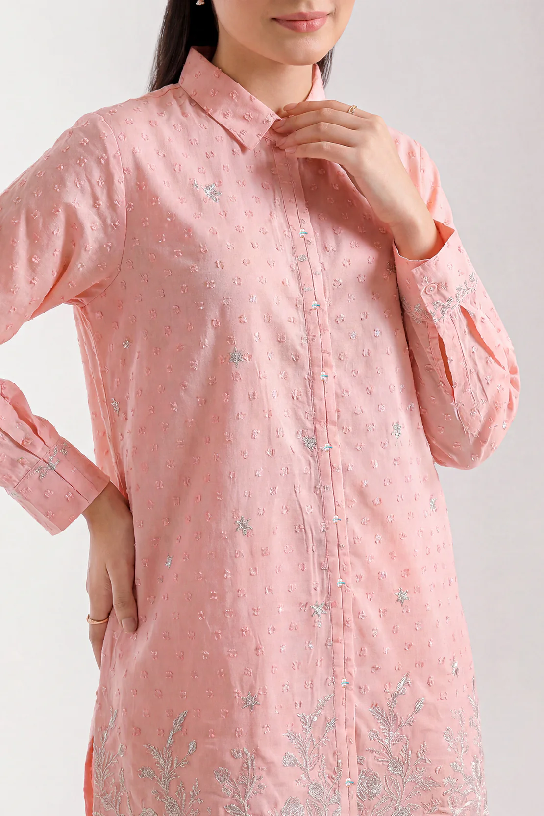 Embroidered Cotton Reverse Jacquard Stitched Shirt Trouser - Image 2