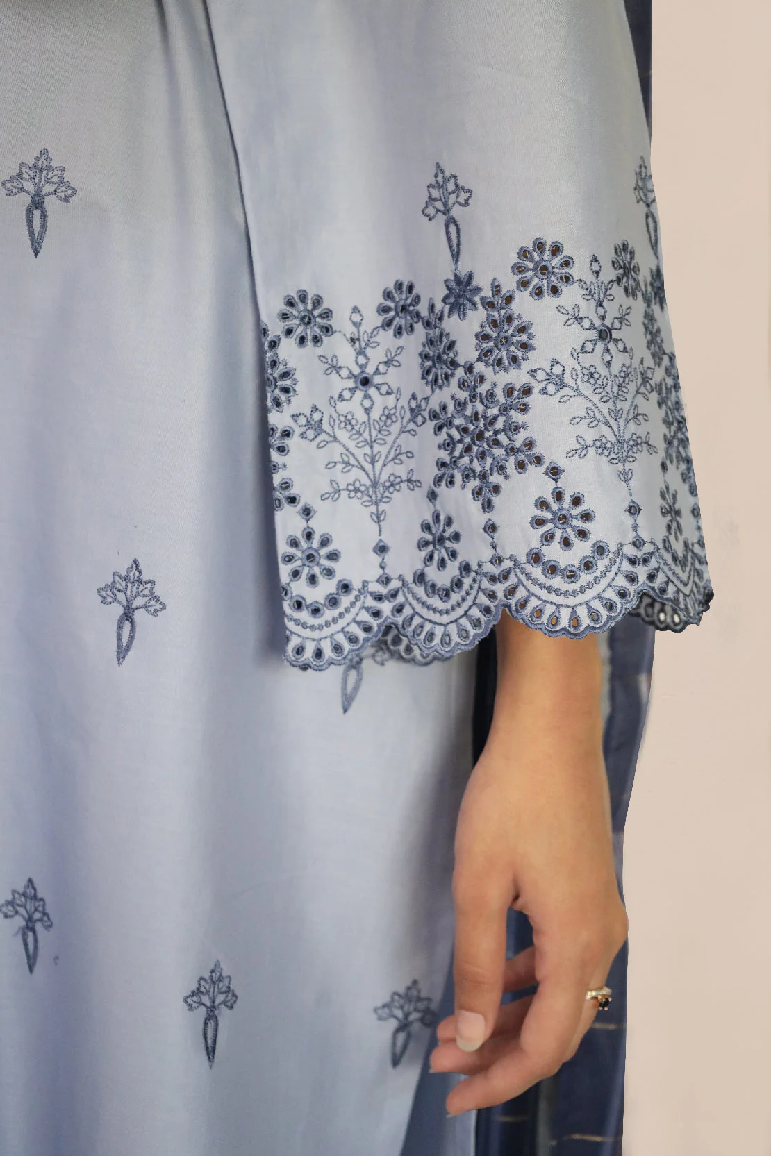 Solid Embroidered Cotton Stitched 3 Piece - Image 3