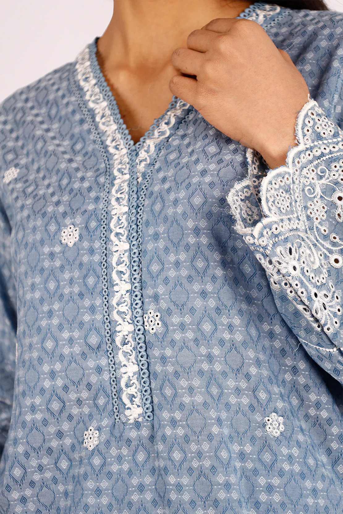 Embroidered Jacquard Cotton Stitched Shirt - Image 3
