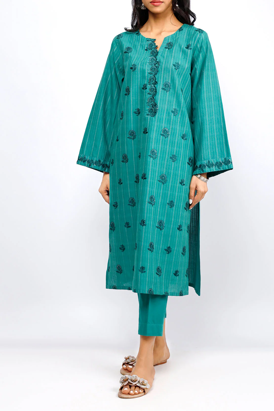 Embroidered Jacquard Cotton Stitched Shirt