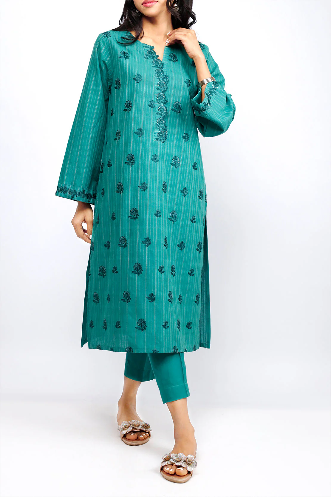Embroidered Jacquard Cotton Stitched Shirt - Image 2