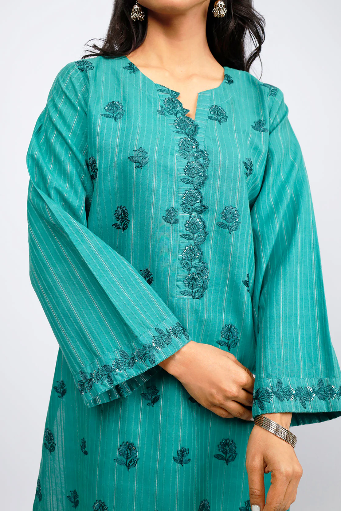 Embroidered Jacquard Cotton Stitched Shirt - Image 3