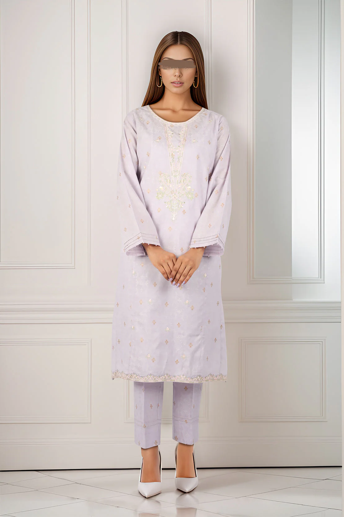 Embroidered Jacquard Cotton Stitched Shirt