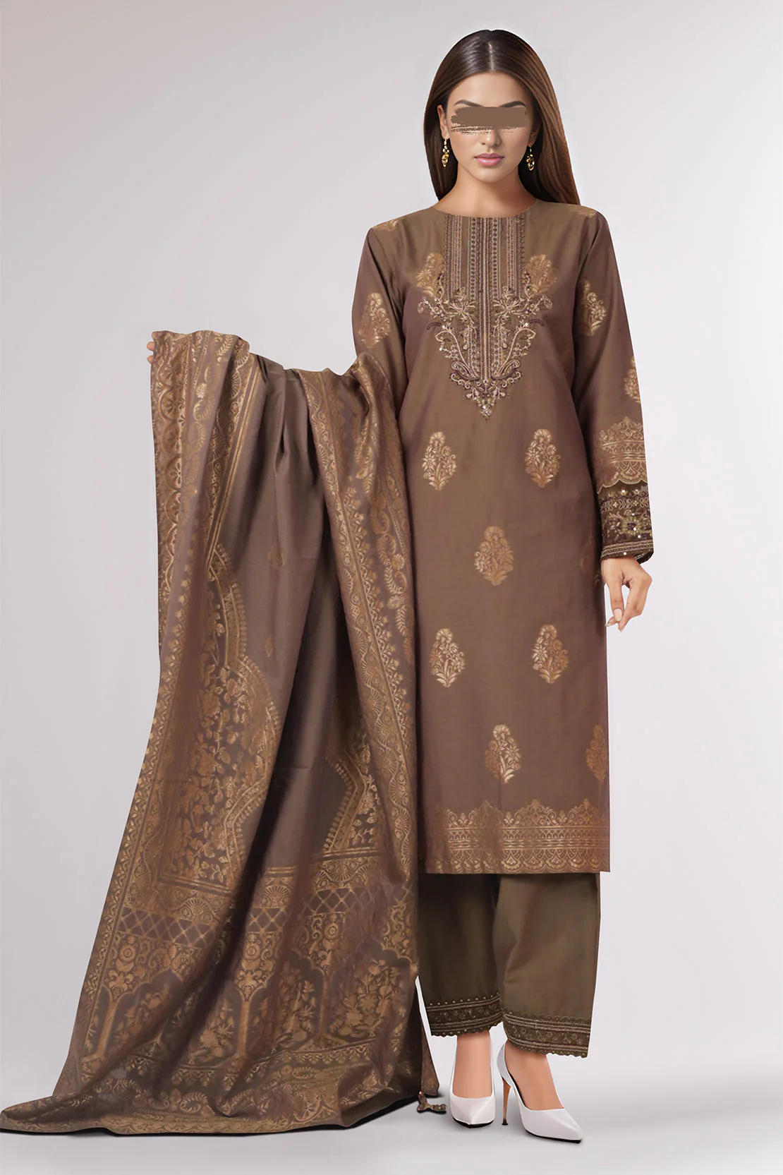 Embroidered Jacquard Cotton Stitched Shirt