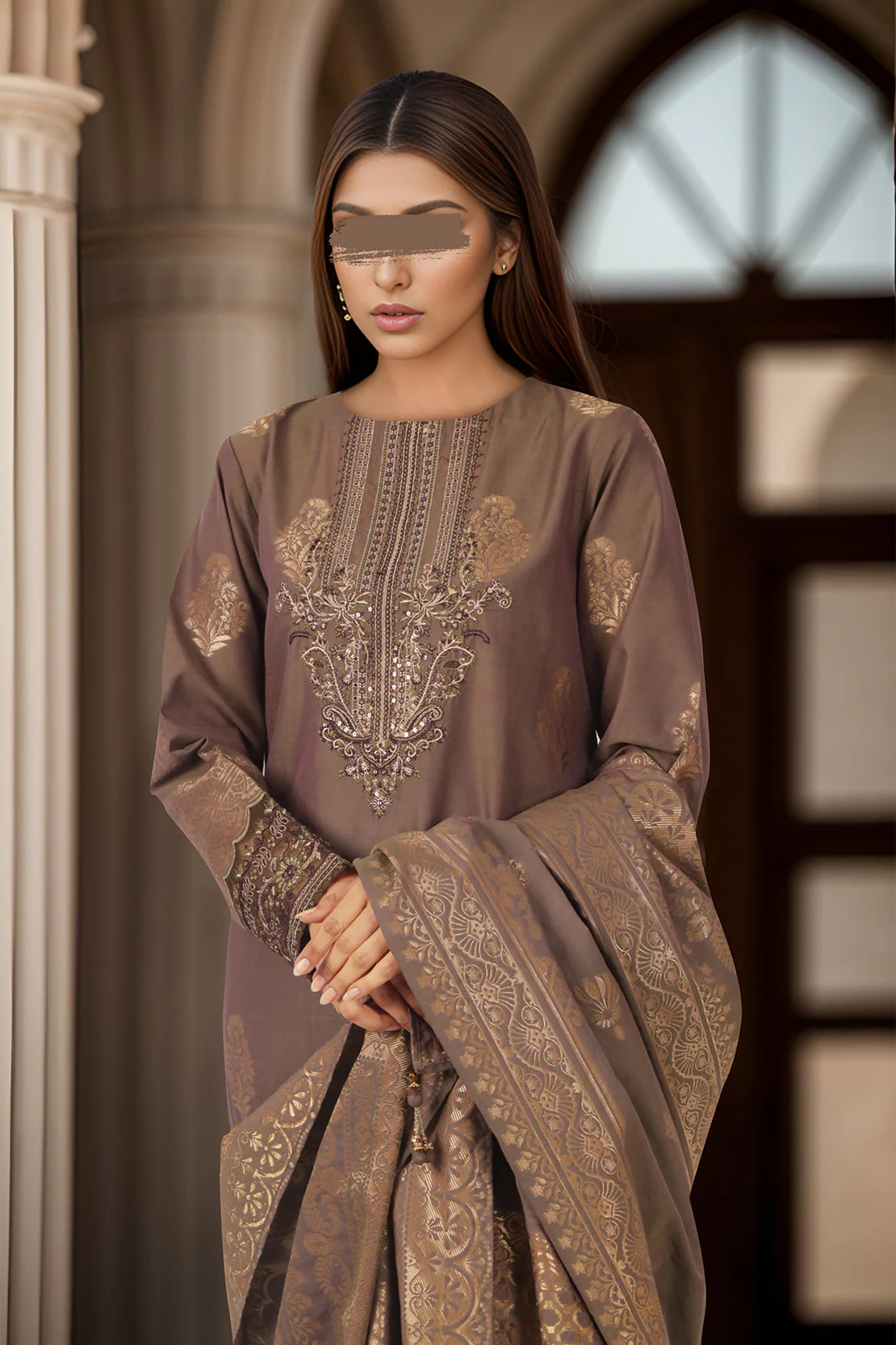 Embroidered Jacquard Cotton Stitched Shirt - Image 3