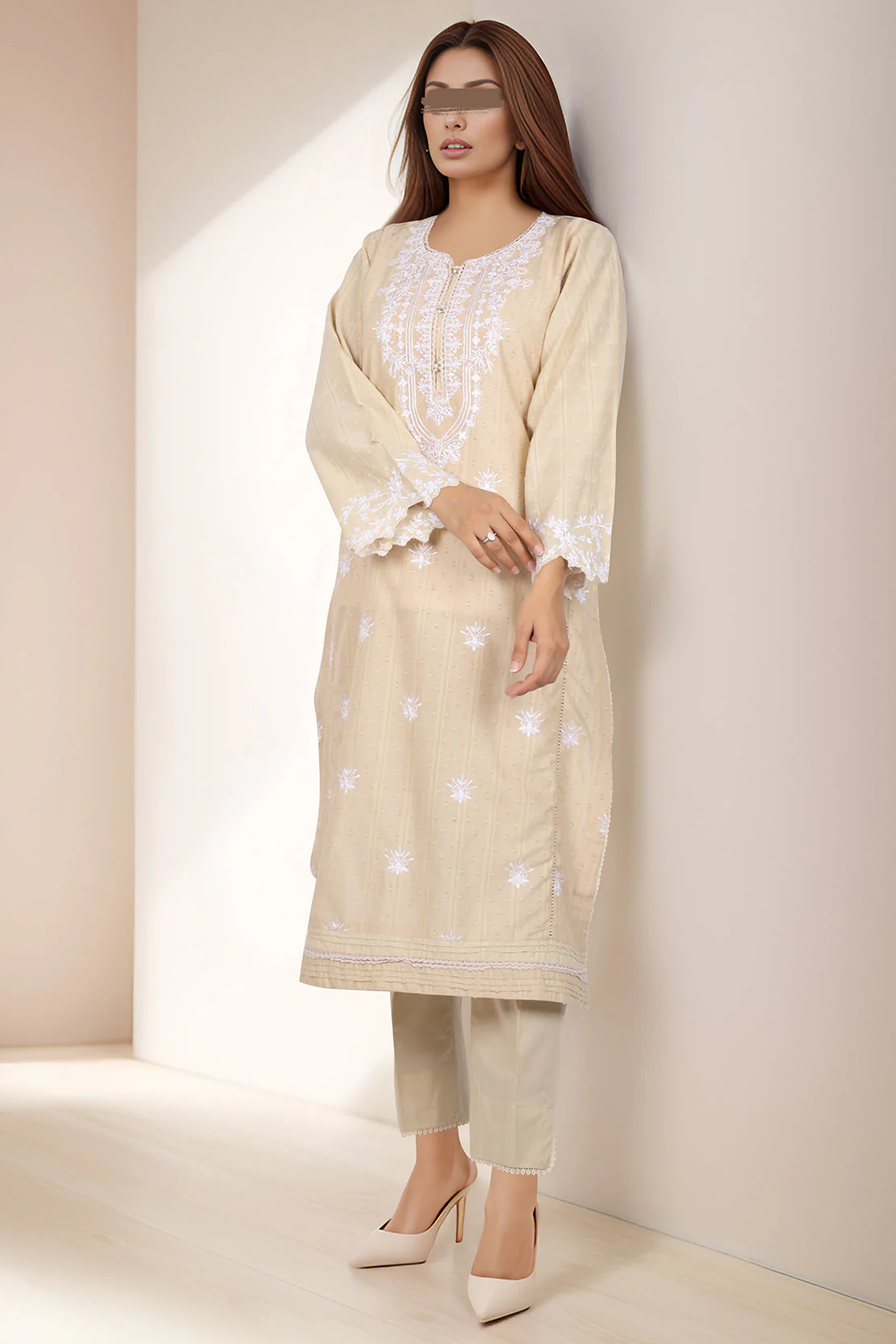 Embroidered Jacquard Cotton Stitched Shirt
