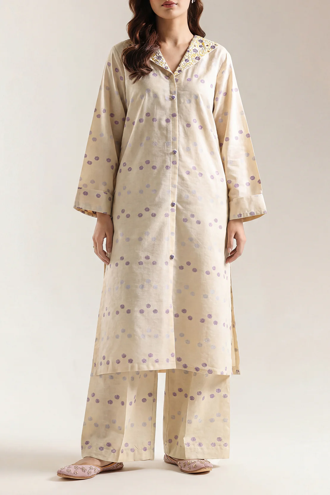 Embroidered Jacquard Cotton Stitched Shirt