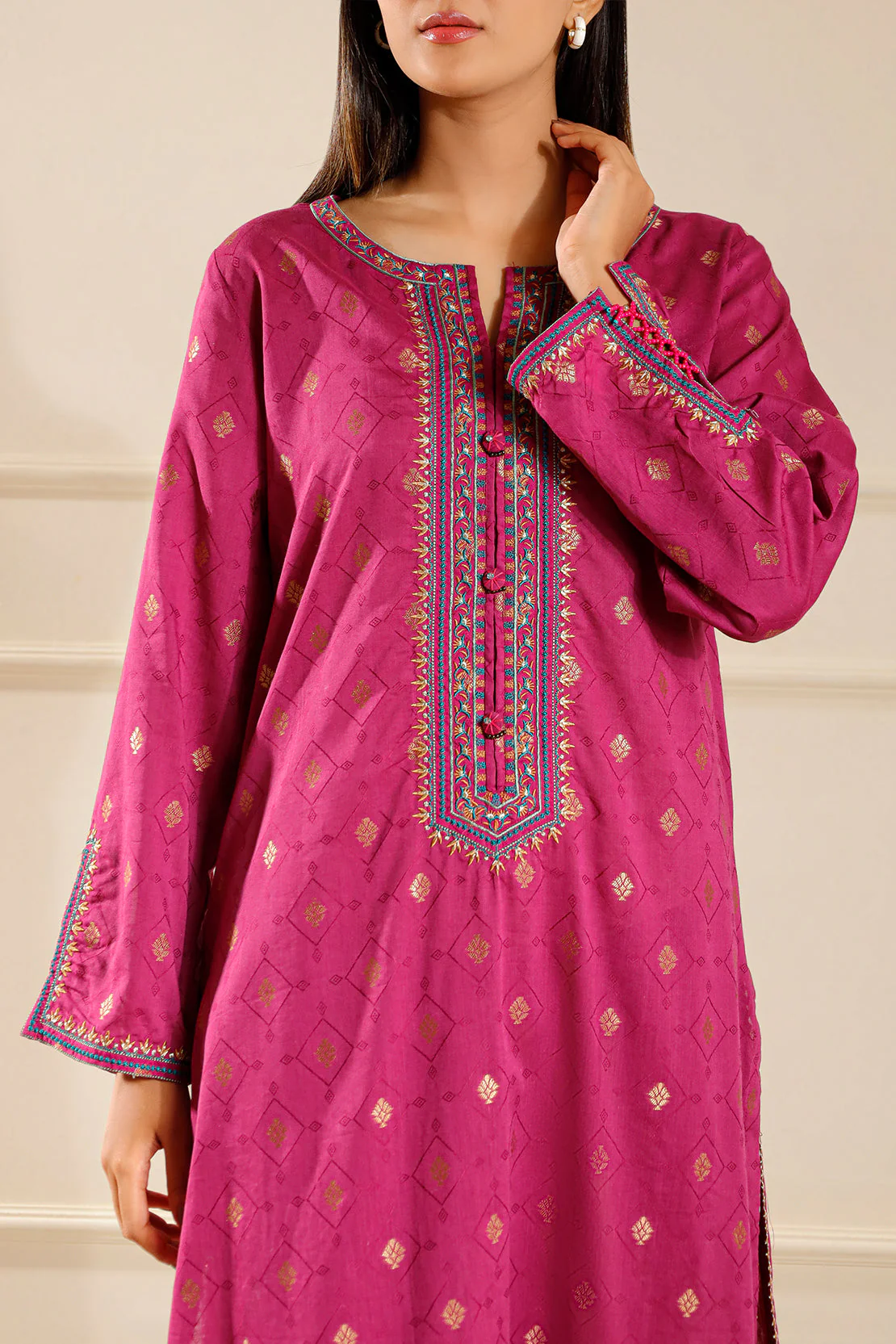 Embroidered Jacquard Cotton Stitched Shirt - Image 2