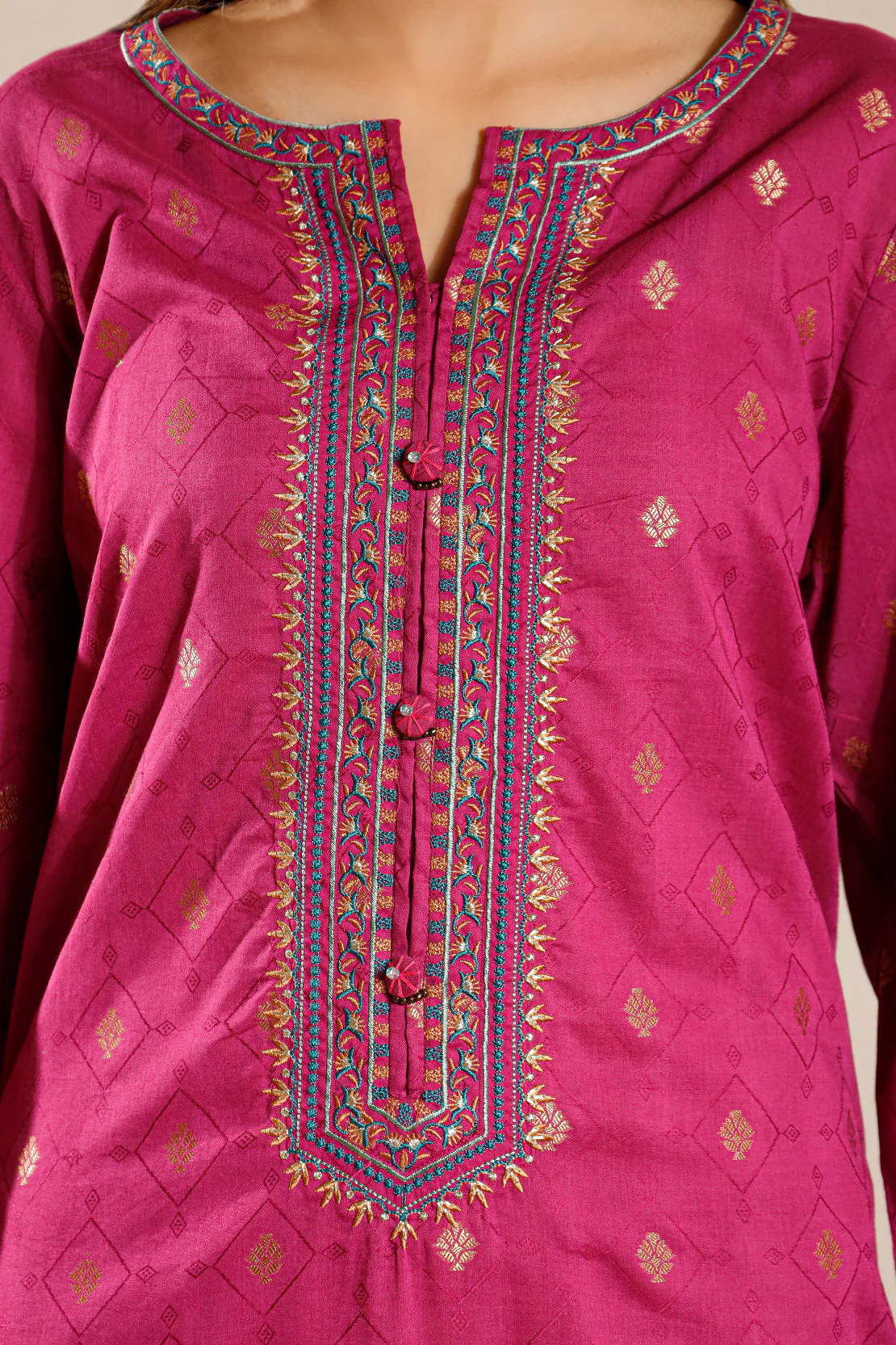 Embroidered Jacquard Cotton Stitched Shirt - Image 4