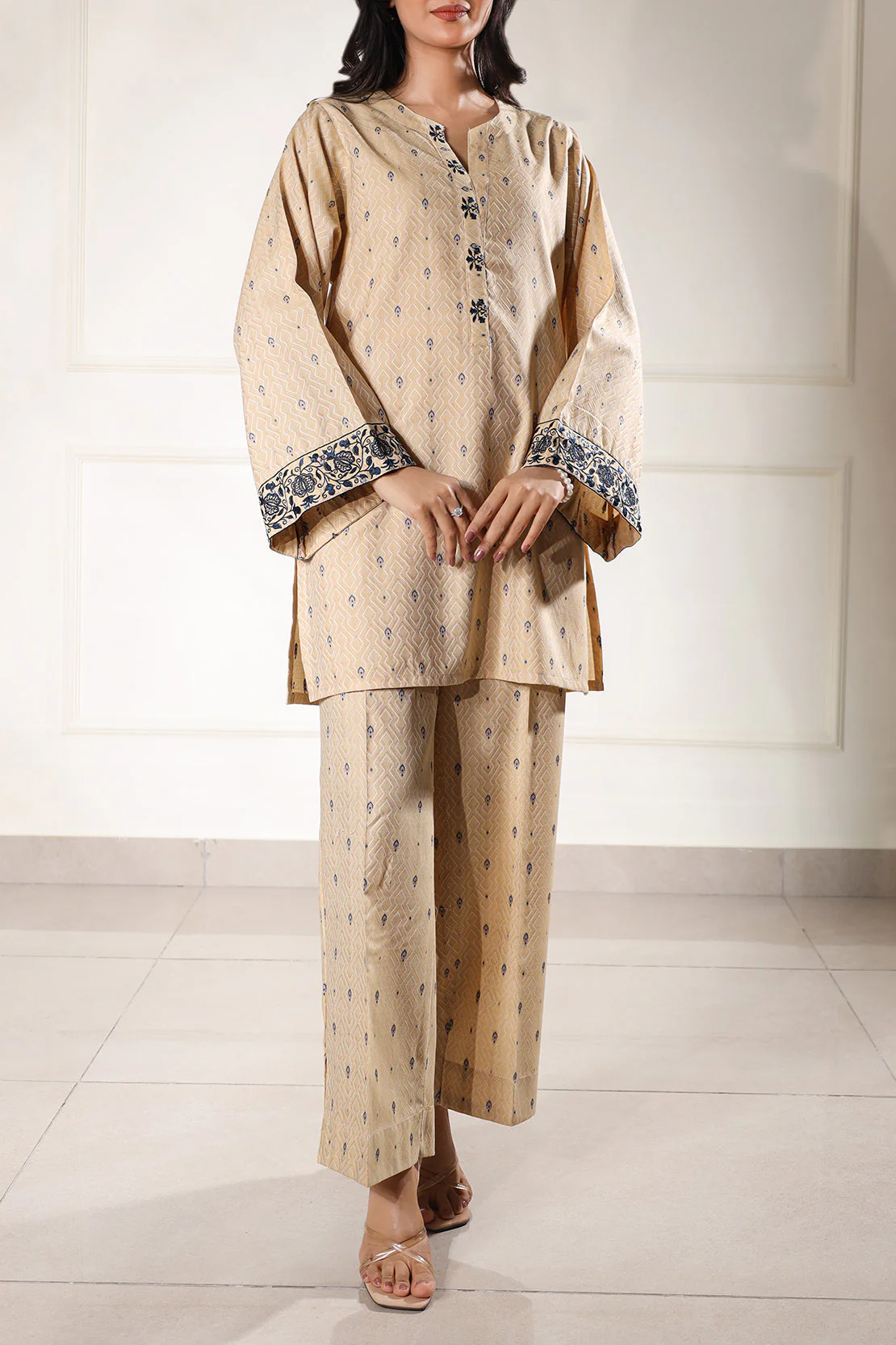 Embroidered Jacquard Cotton Stitched Shirt - Image 2