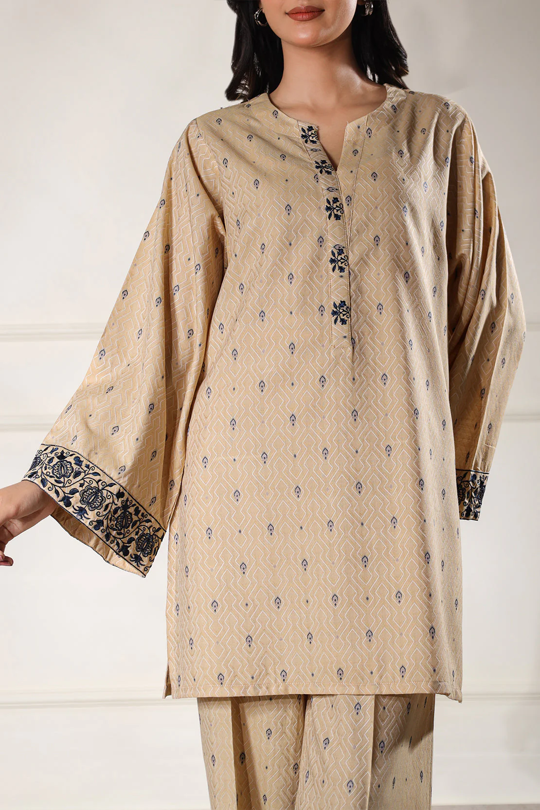 Embroidered Jacquard Cotton Stitched Shirt - Image 3