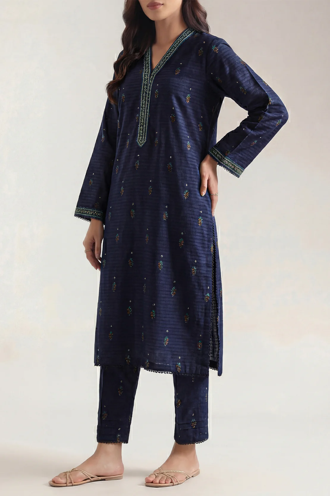 Embroidered Jacquard Cotton Stitched Shirt - Image 2