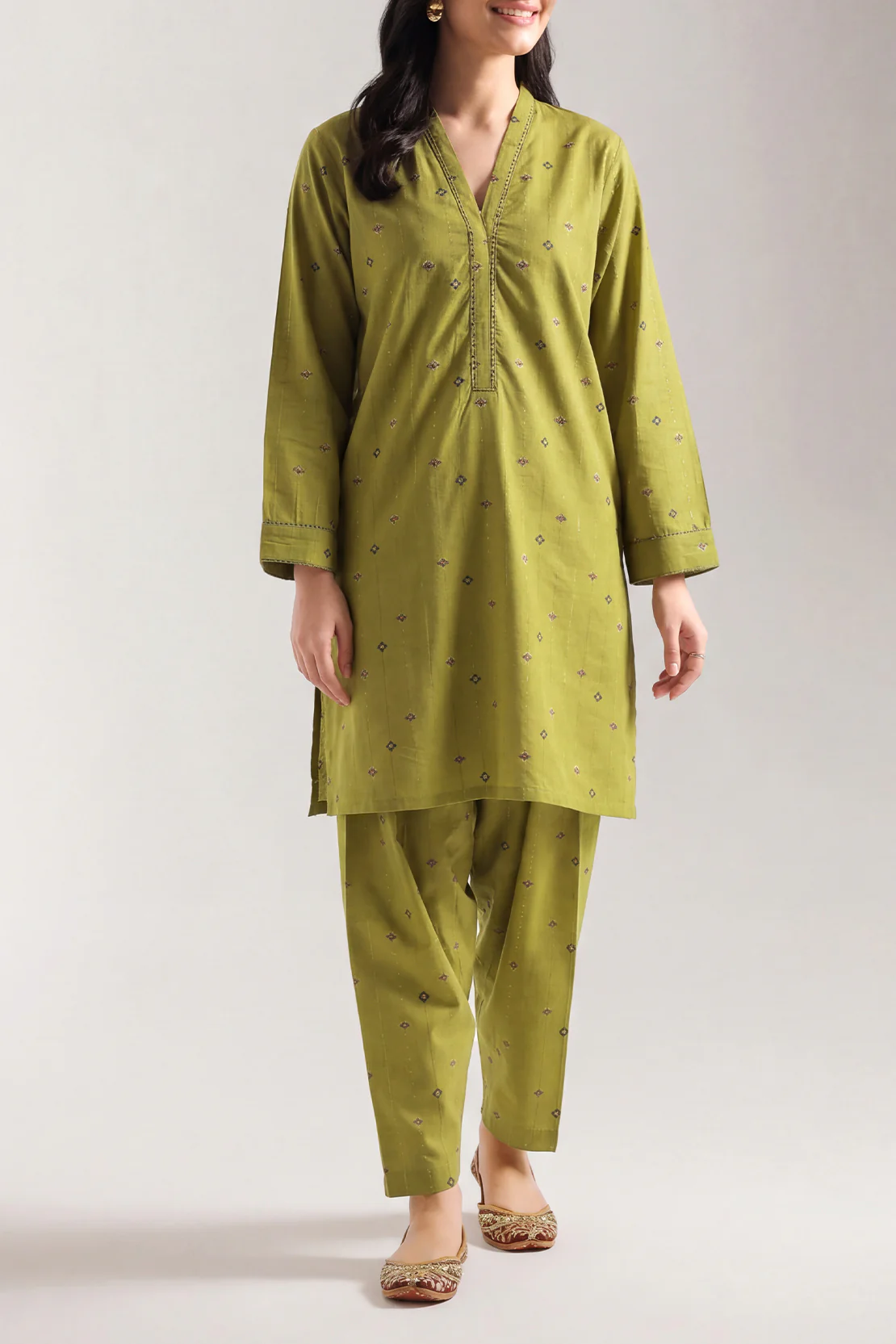 Embroidered Jacquard Cotton Stitched Shirt