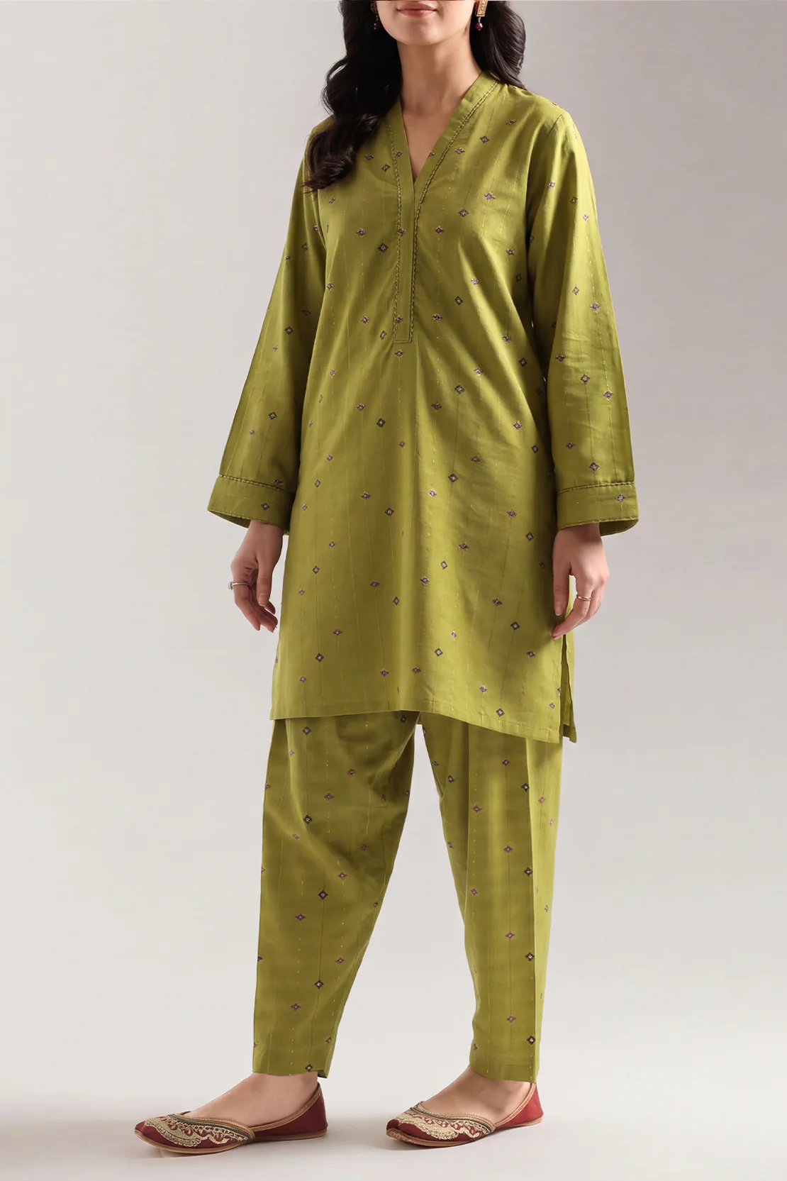 Embroidered Jacquard Cotton Stitched Shirt - Image 2