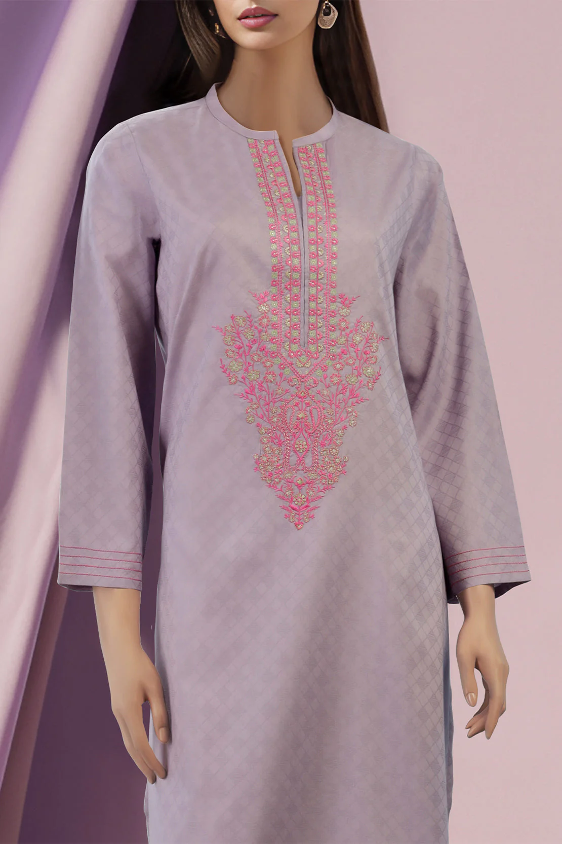 Solid Embroidered Jacquard Lawn Stitched Shirt