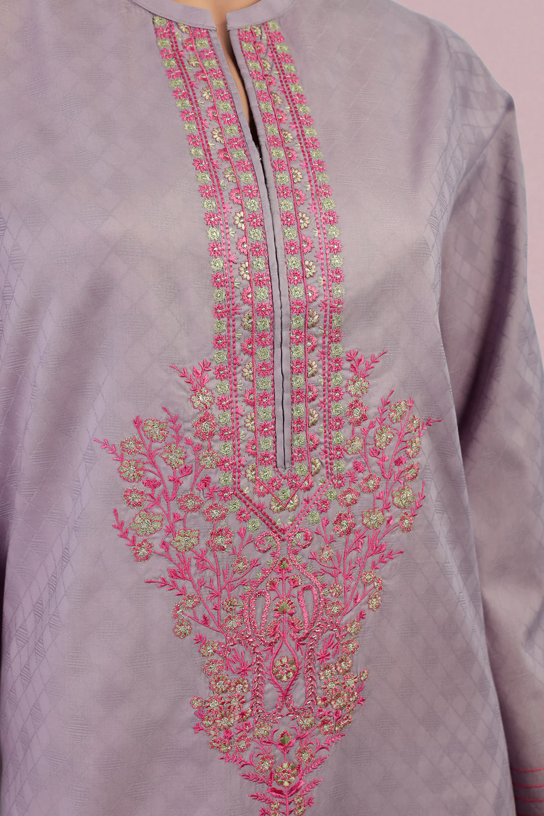Solid Embroidered Jacquard Lawn Stitched Shirt - Image 4