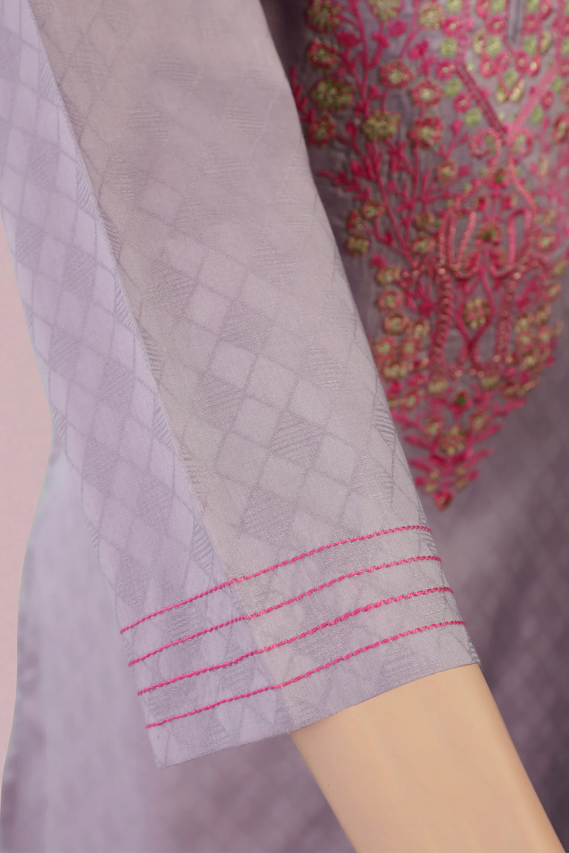 Solid Embroidered Jacquard Lawn Stitched Shirt - Image 5