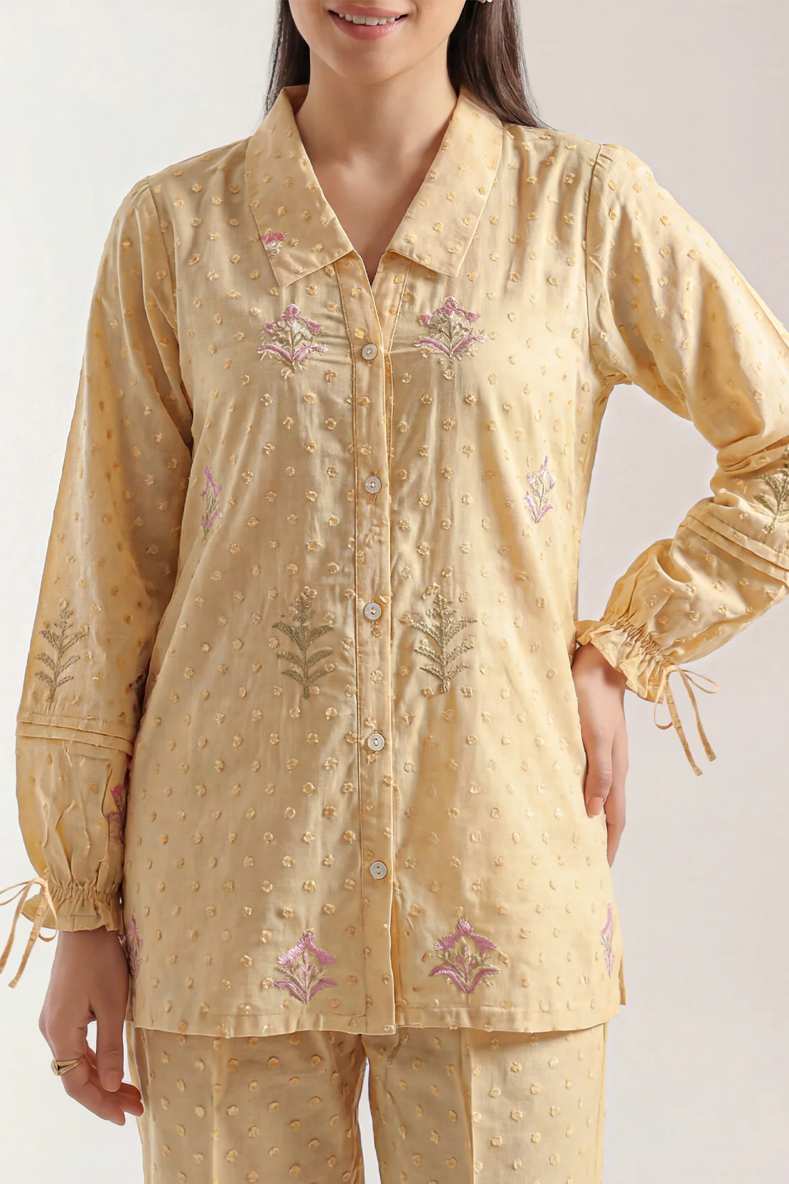 Embroidered Reverse Jacquard Stitched 2 Piece (Shirt/Trouser) - Image 2