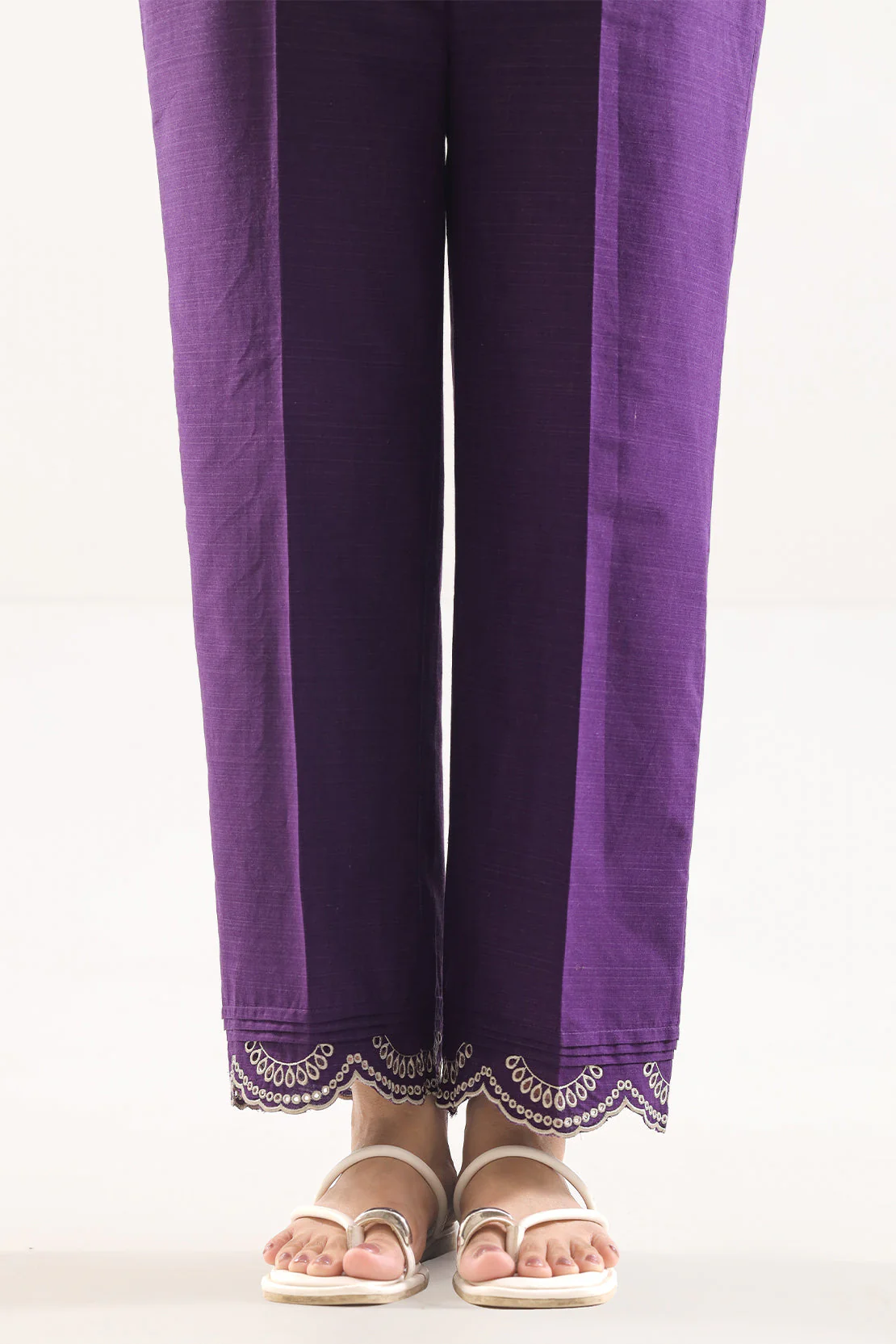 Embroidered Soft Raw Silk Pants