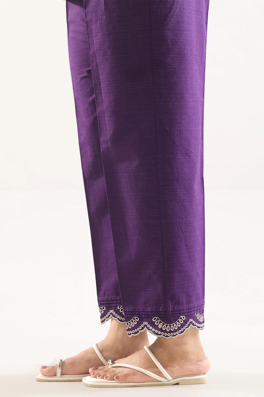 Embroidered Soft Raw Silk Pants - Image 2