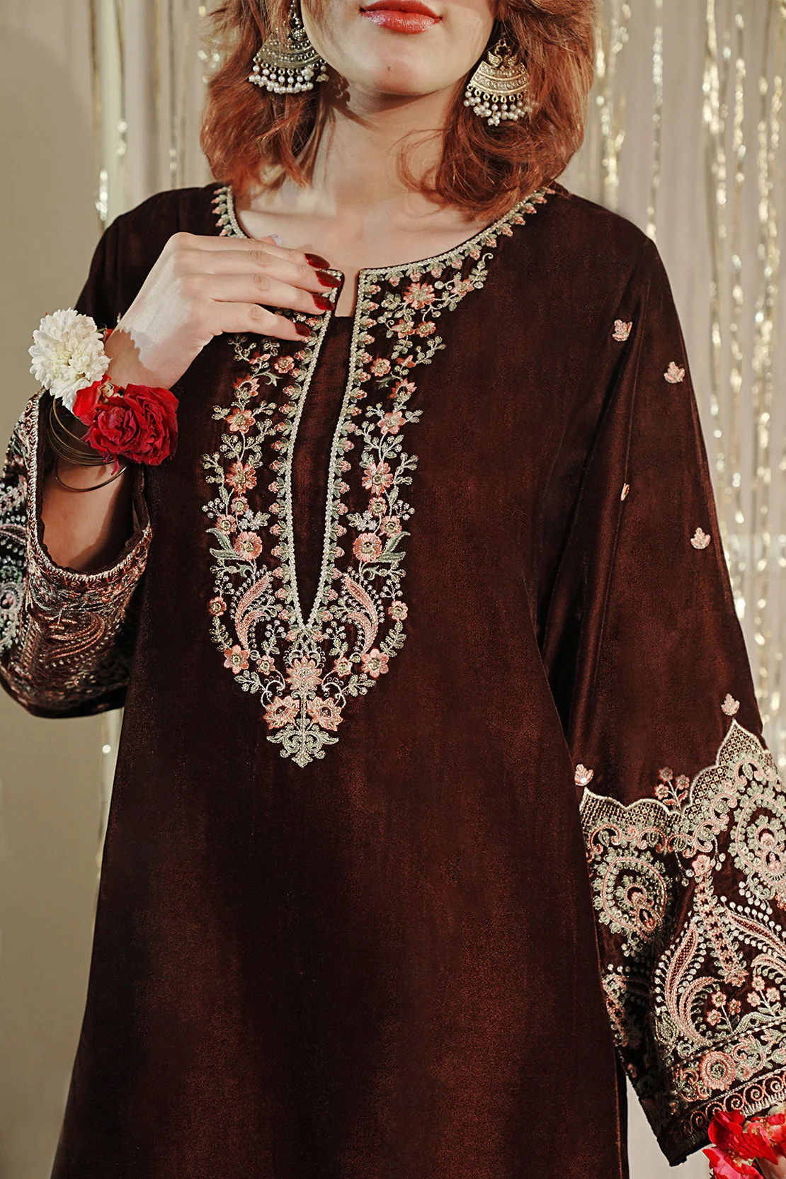 Embroidered Velvet Stitched Shirt - Image 3