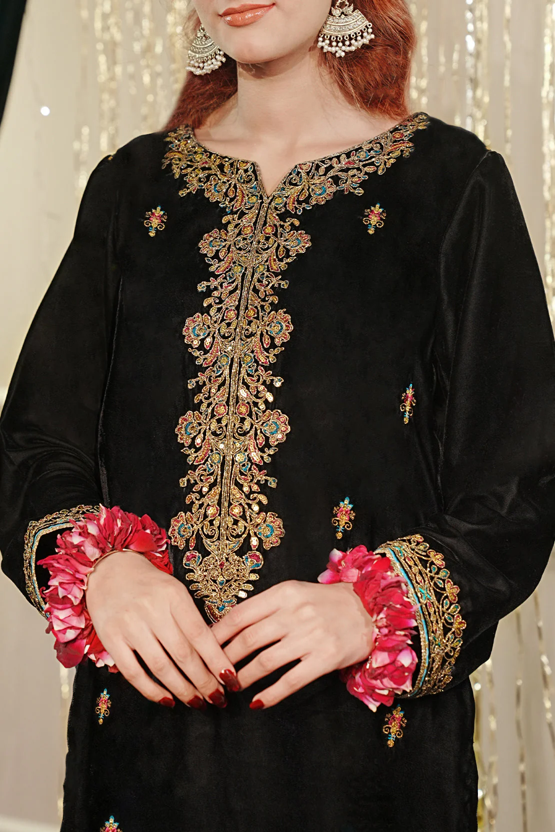Embroidered Velvet Stitched Shirt - Image 5