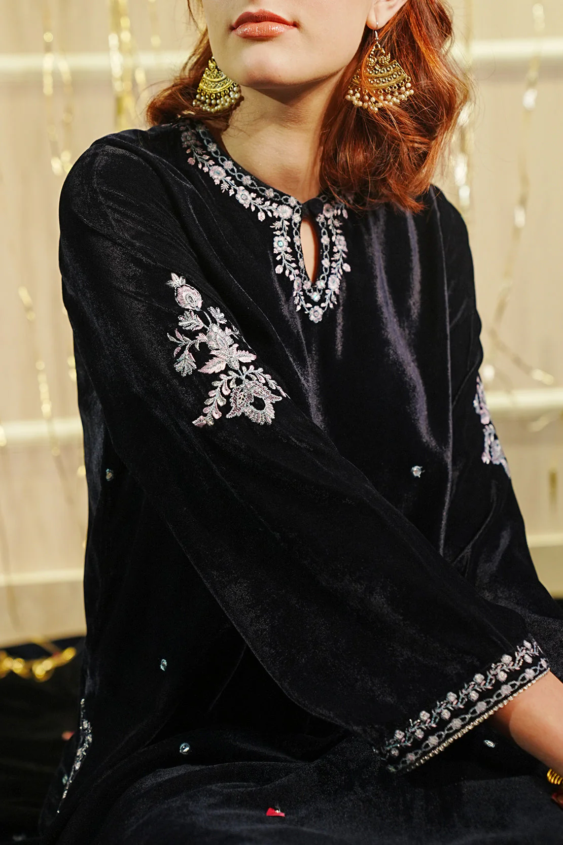 Solid Embroidered Velvet Stitched (Shirt/Trouser) - Image 3