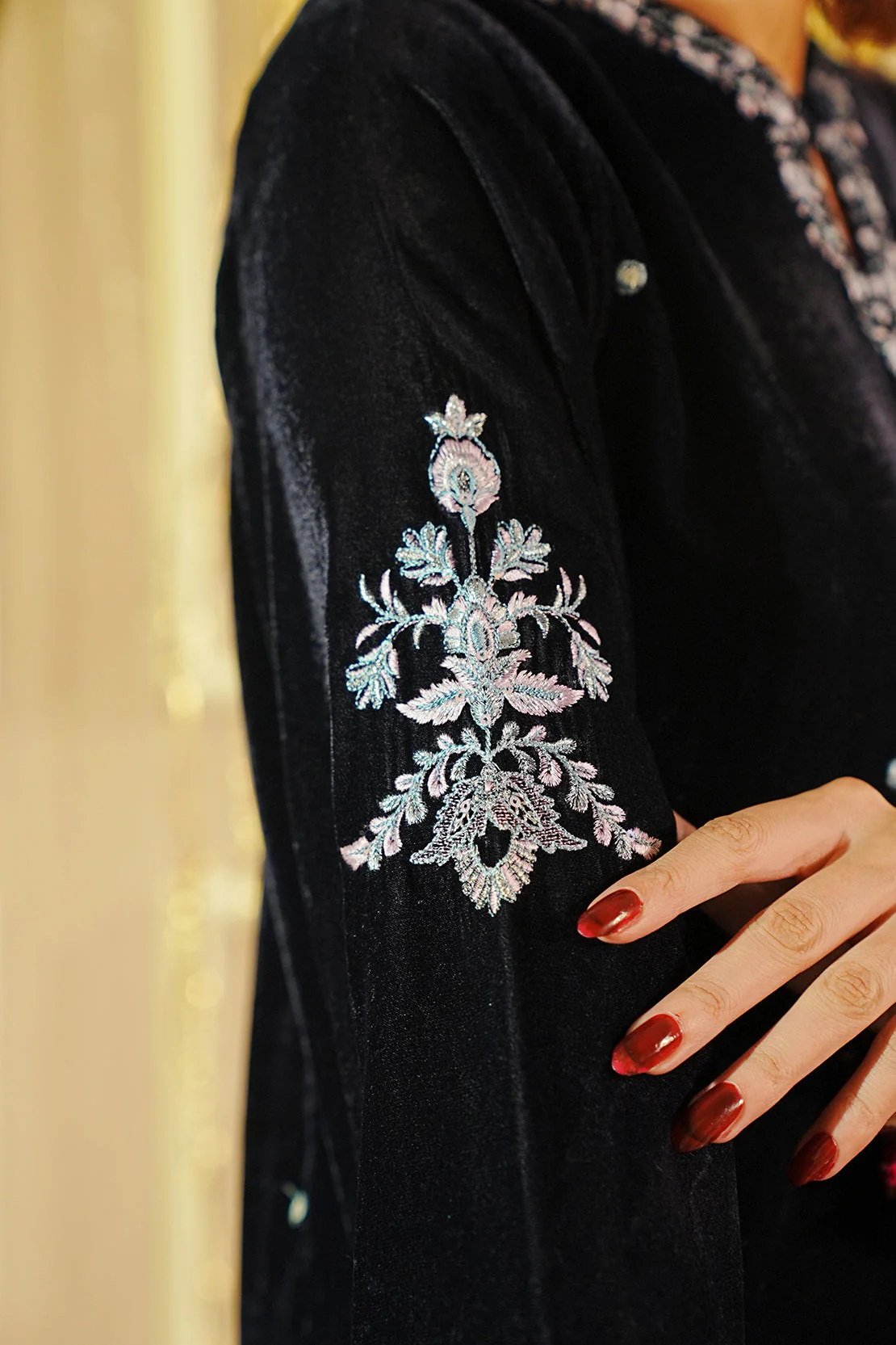 Solid Embroidered Velvet Stitched (Shirt/Trouser) - Image 5