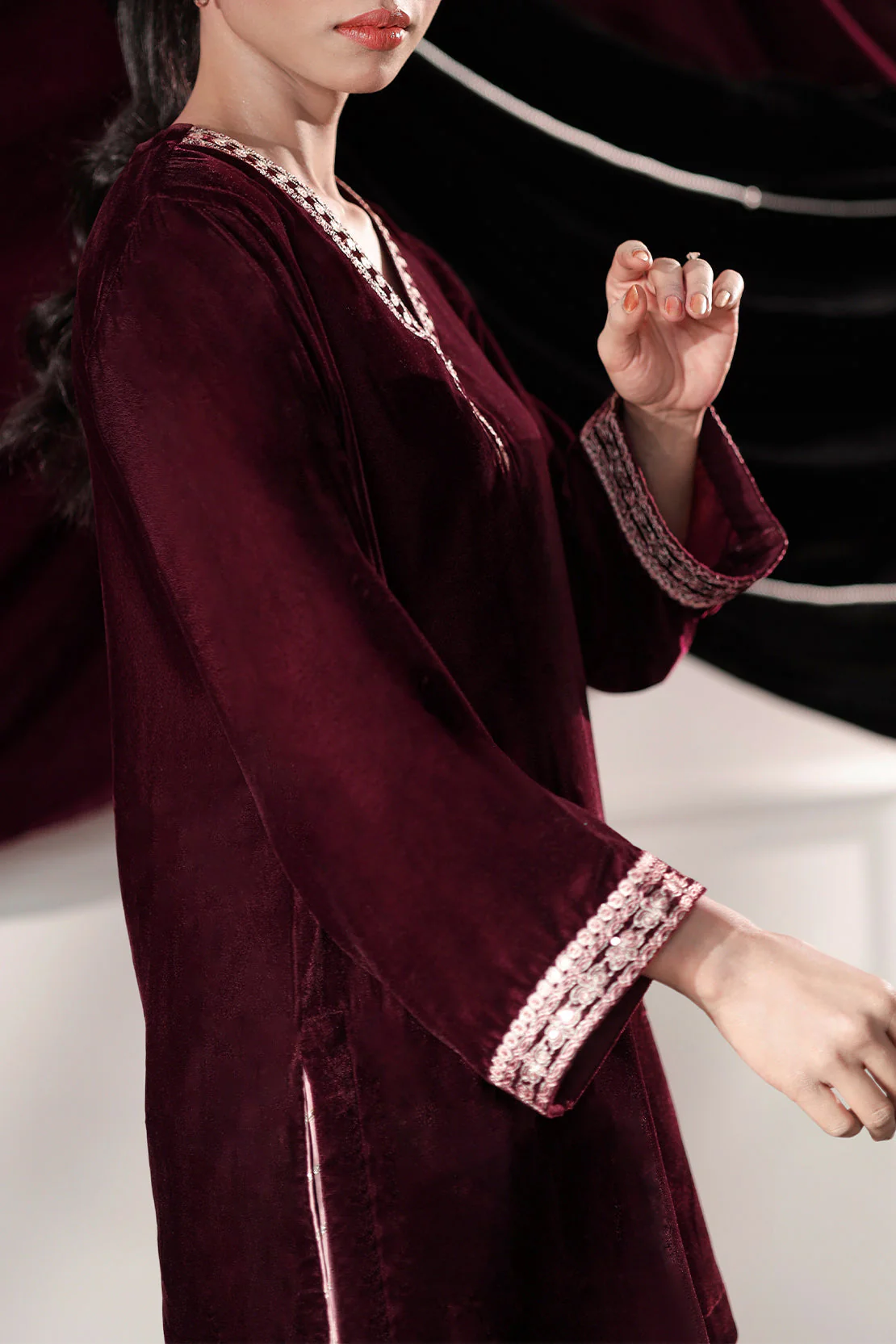 Embroidered Velvet Stitched (Shirt/Trouser) - Image 3