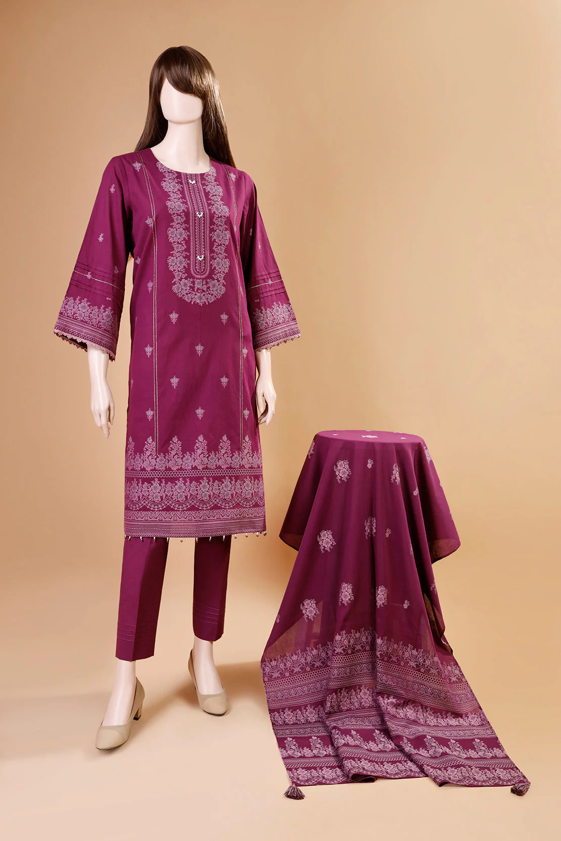 Unstitched Jacquard Cotton 2 Piece (Shirt/Dupatta)