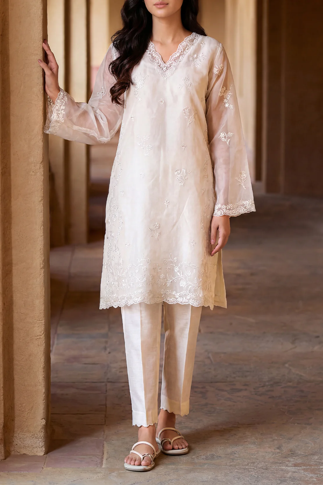 Luxury Pret Embroidered Stitched Organza 2 Piece (Shirt/Trouser)