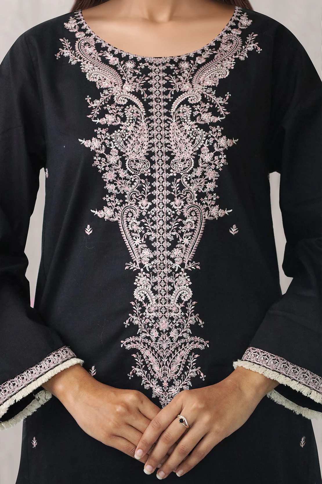 Luxury Pret Cotton Embroidered Stitched Shirt - Image 3