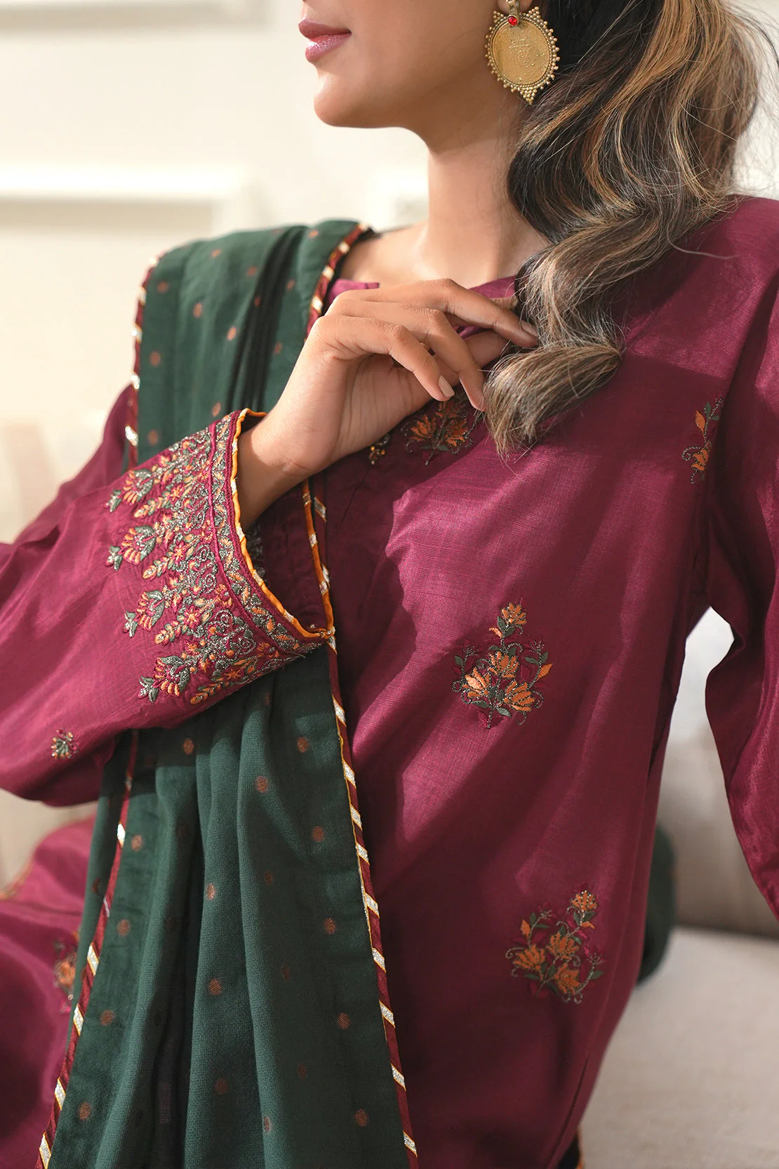 Luxury Pret Cotton Embroidered Stitched Shirt Trouser