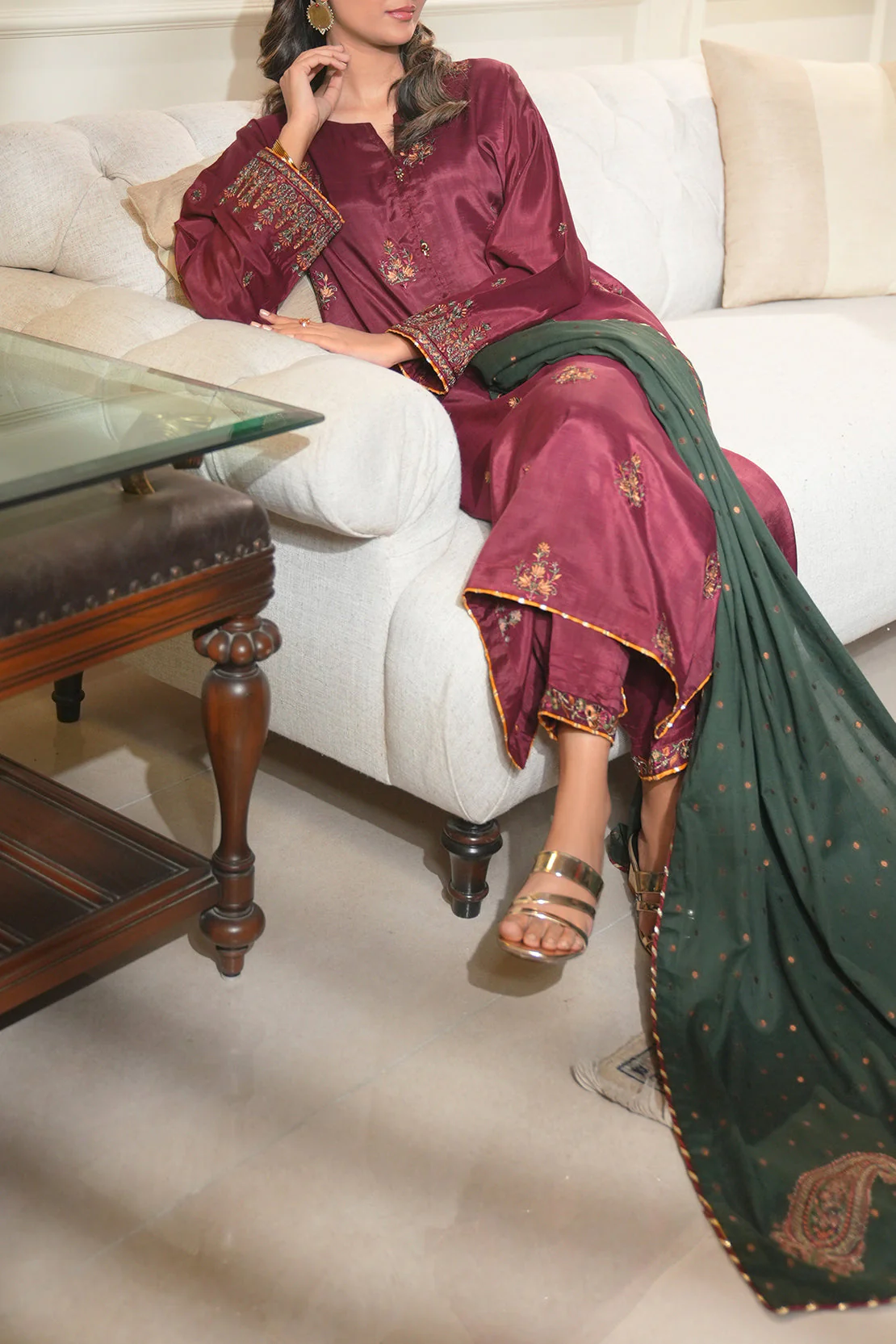 Luxury Pret Cotton Embroidered Stitched Shirt Trouser - Image 2
