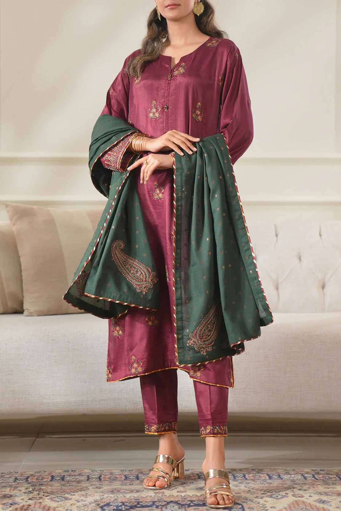 Luxury Pret Cotton Embroidered Stitched Shirt Trouser - Image 3
