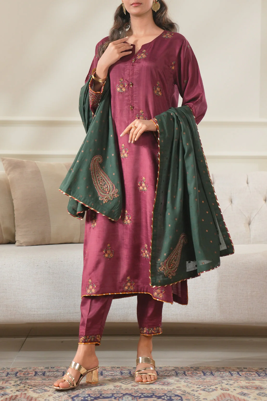 Luxury Pret Cotton Embroidered Stitched Shirt Trouser - Image 4