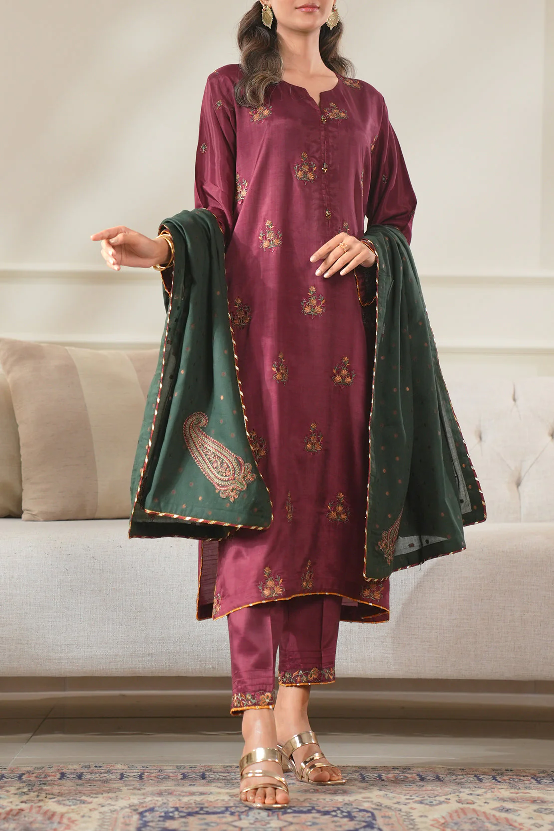 Luxury Pret Cotton Embroidered Stitched Shirt Trouser - Image 5