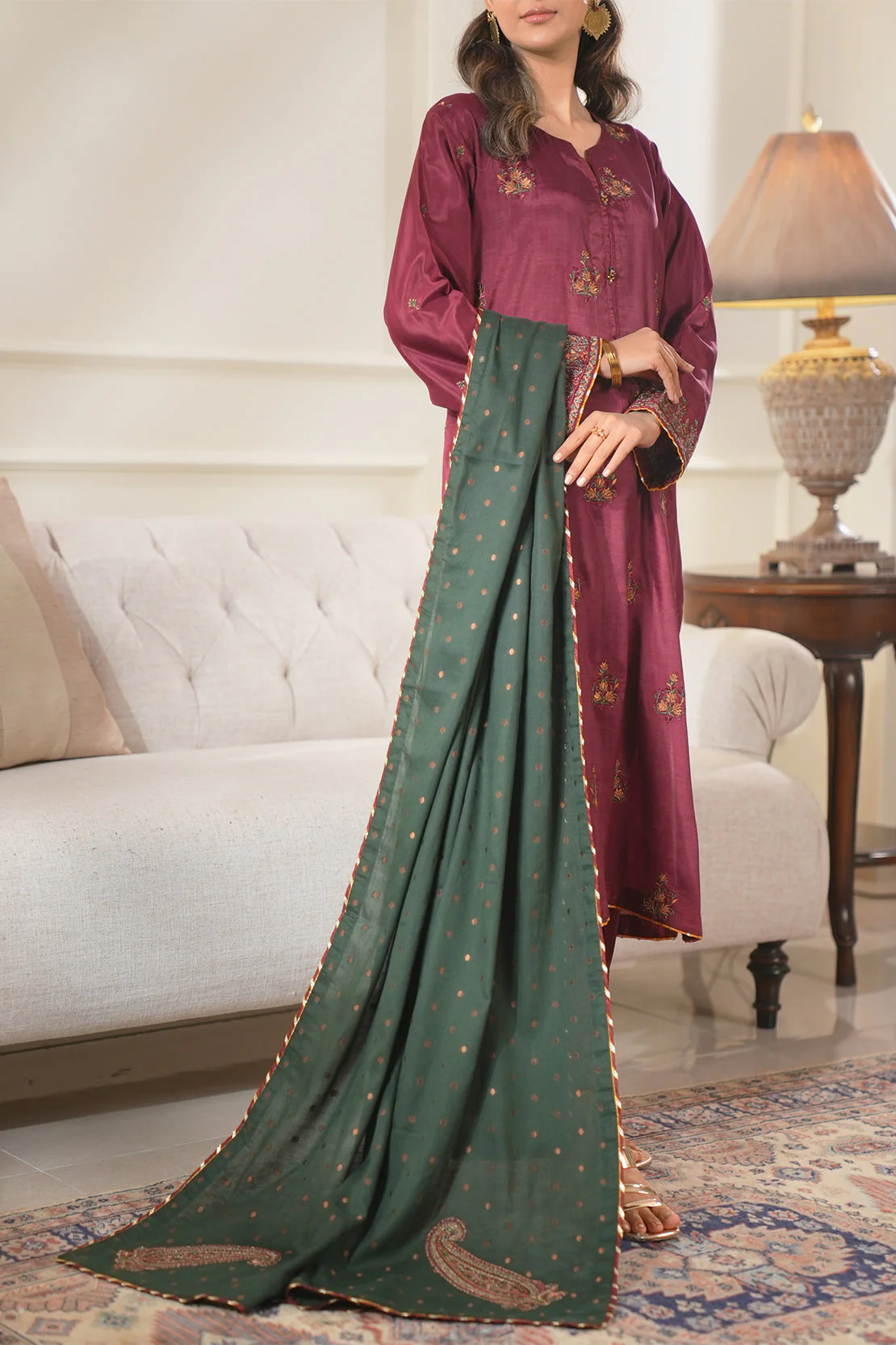 Luxury Pret Cotton Embroidered Stitched Shirt Trouser - Image 6