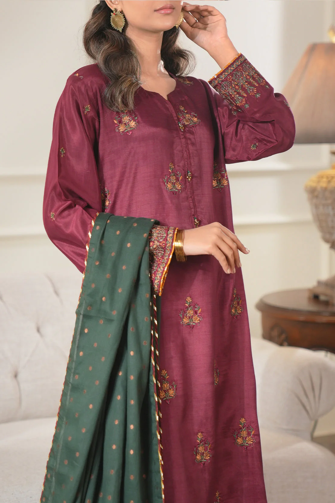 Luxury Pret Cotton Embroidered Stitched Shirt Trouser - Image 7