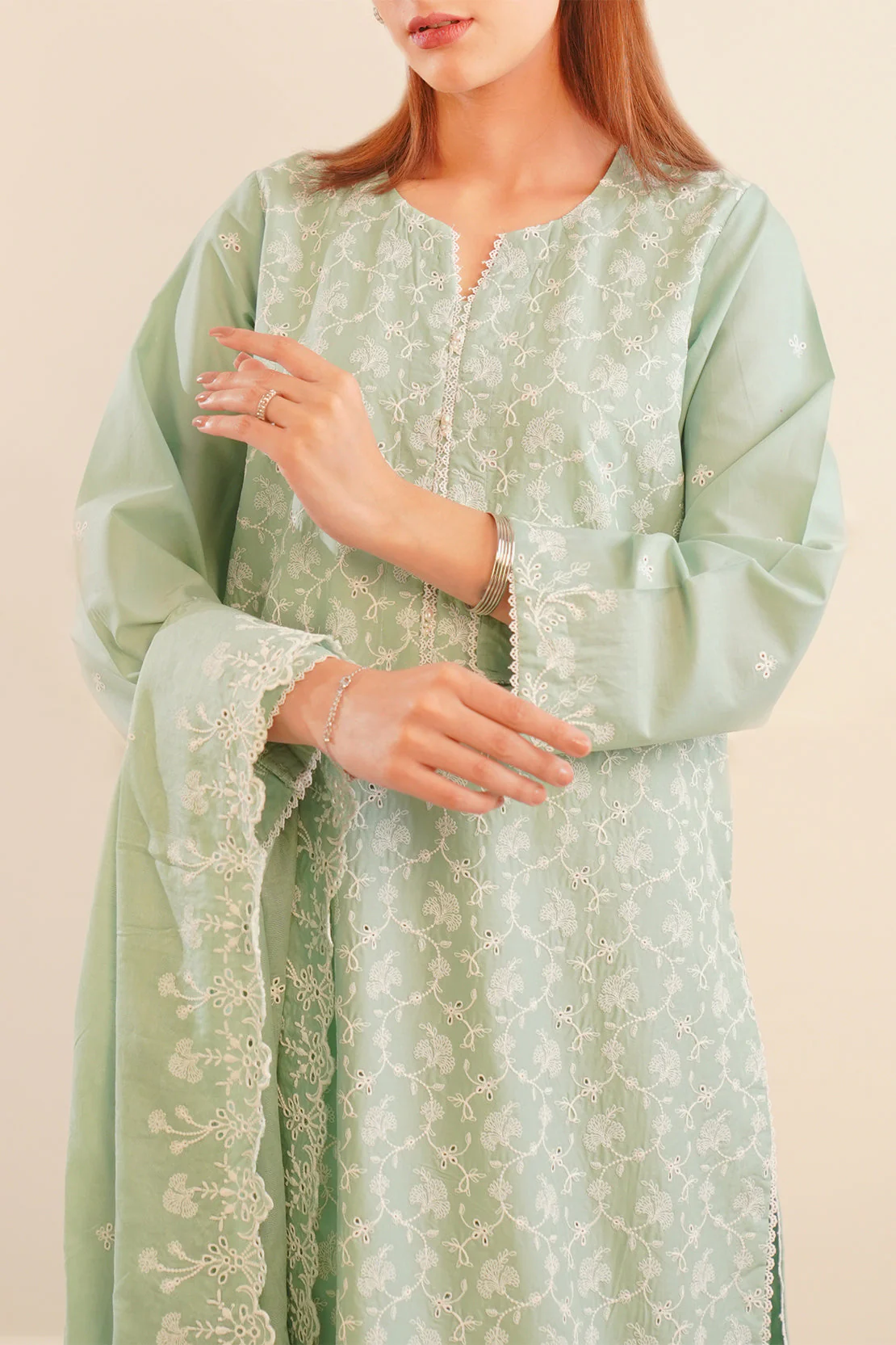 Luxury Pret Cotton Embroidered Stitched Shirt Trouser