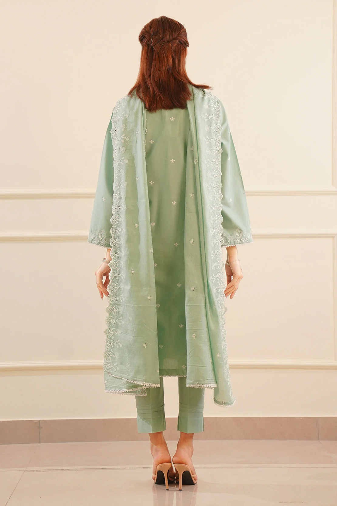 Luxury Pret Cotton Embroidered Stitched Shirt Trouser - Image 3
