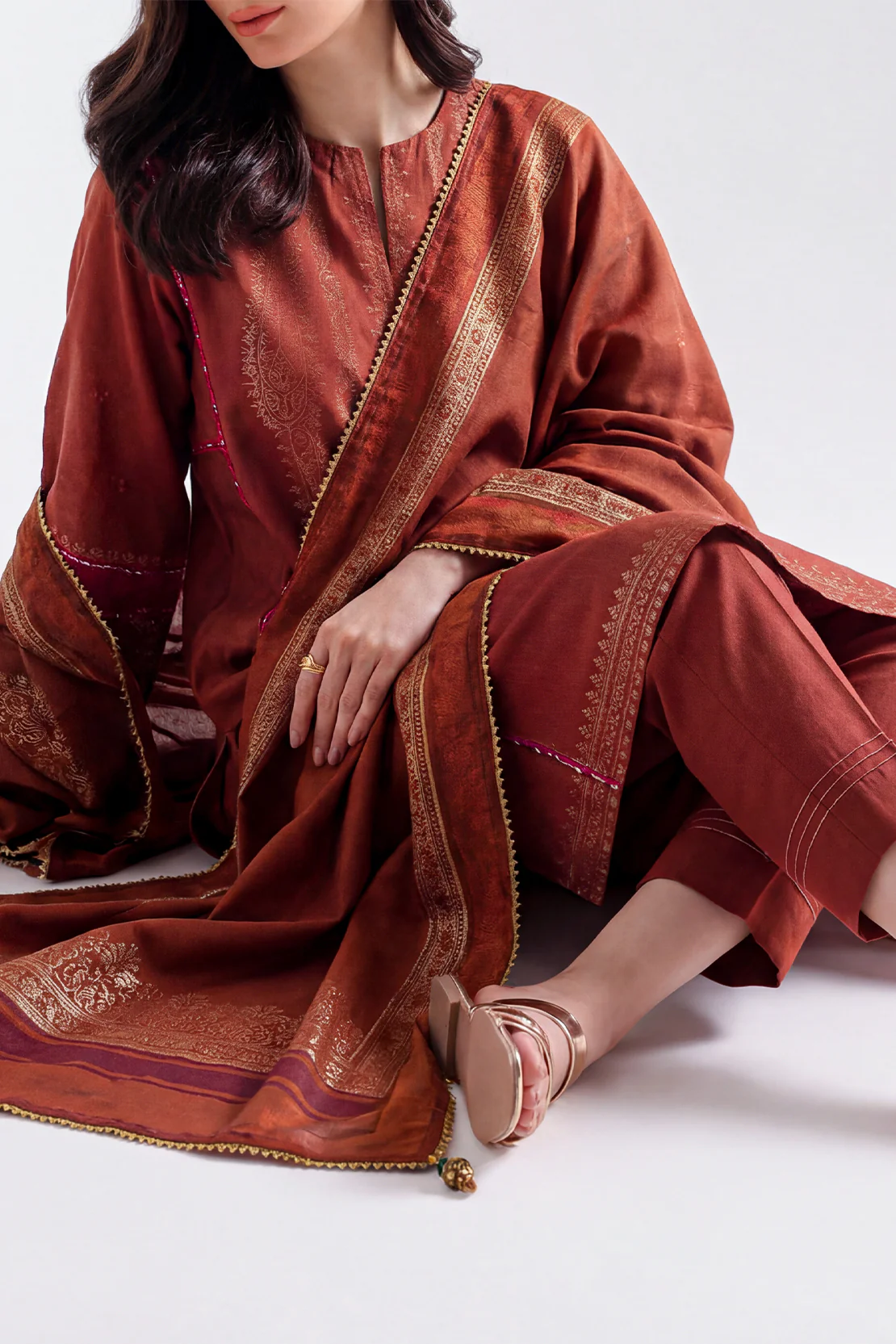 Luxury Pret Cotton Jacquard Embroidered Stitched (Shirt/Trouser)