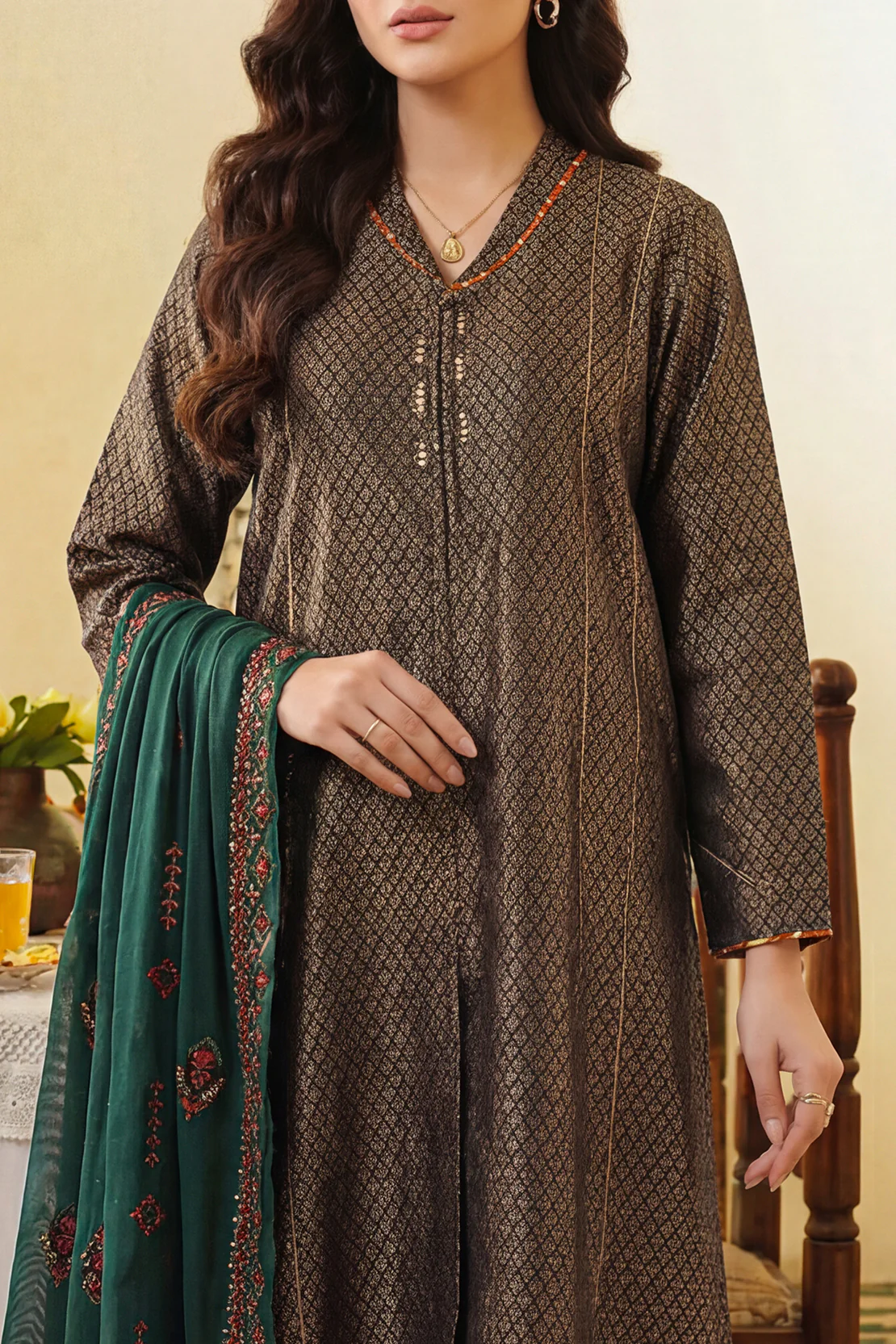 Luxury Pret Cotton Jacquard Stitched 2 Piece (Shirt/Trouser) - Image 4