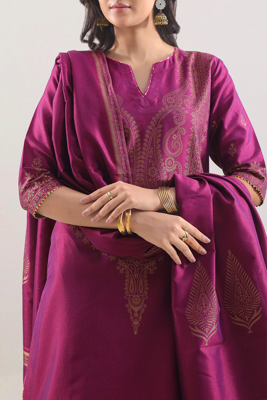 Luxury Pret Cotton Jacquard Stitched 3 Piece - Image 2