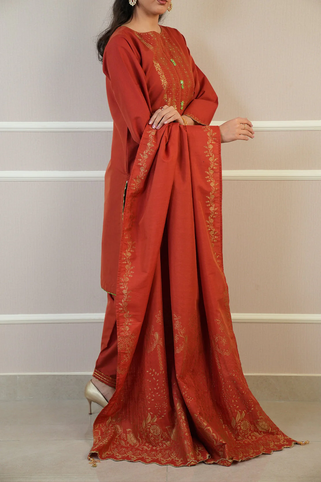 Luxury Pret Cotton Jacquard Stitched 3 Piece - Image 2