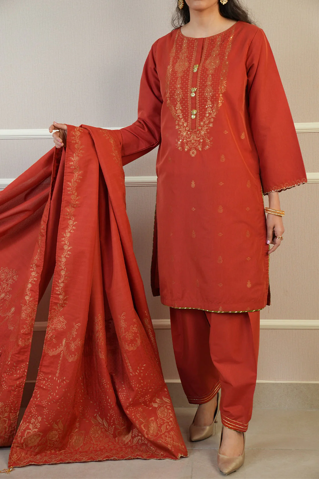 Luxury Pret Cotton Jacquard Stitched 3 Piece - Image 3