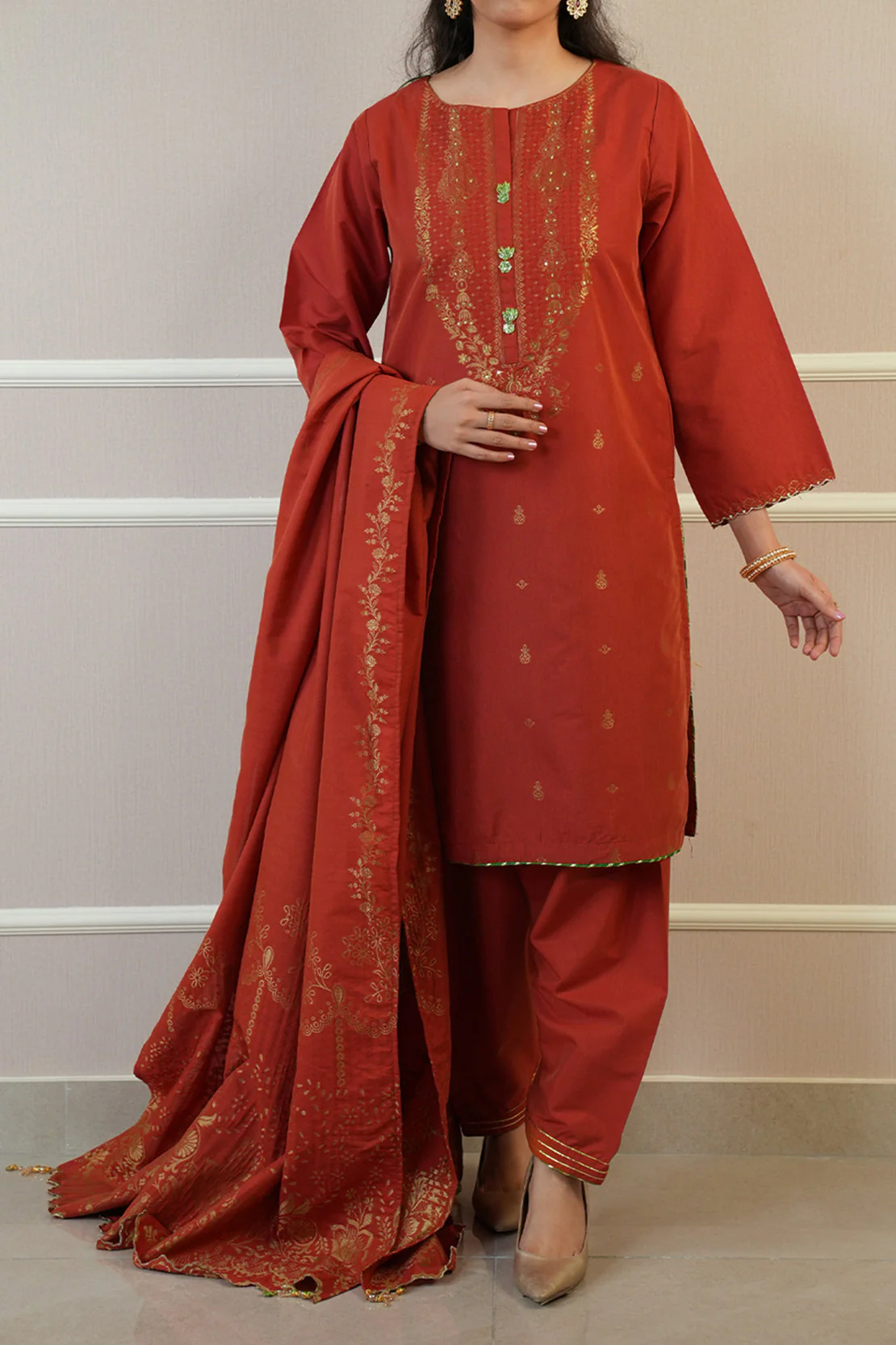 Luxury Pret Cotton Jacquard Stitched 3 Piece - Image 4