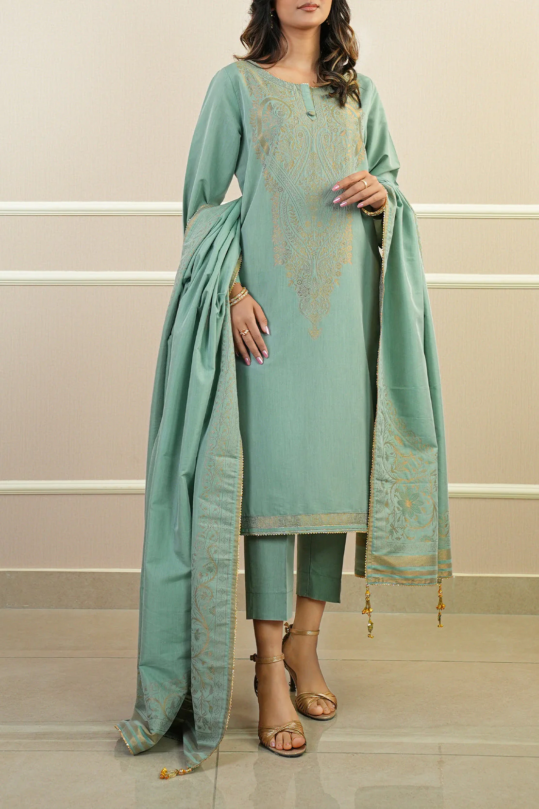 Luxury Pret Cotton Jacquard Stitched 3 Piece - Image 2